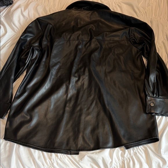 Steve Madden Black Faux Leather Shacket Shirt Coat Jacket L - Picture 7 of 10